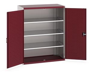 40022050.** Heavy Duty Bott cubio cupboard with perfo panel lined hinged doors. 1300mm wide x 650mm deep x 1600mm high with 3 x160kg capacity shelves....